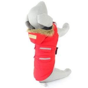 Vsepropejska Lexa bunda pro psa s kapucí a kožíškem Barva: Červená