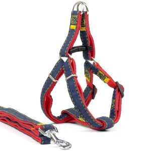 Vsepropejska Jeans riflový postroj pro psa s vodítkem | 23 – 63 cm Barva: Červená