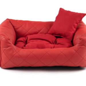 Vsepropejska Delux kožený pelech pro psa s polštářkem Barva: Červená