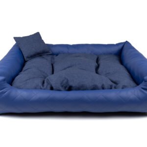 Vsepropejska Delux kožený pelech pro psa s polštářkem Barva: Modrá