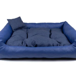 Vsepropejska Delux kožený pelech pro psa s polštářkem Barva: Modrá