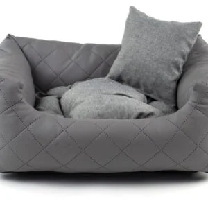 Vsepropejska Delux kožený pelech pro psa s polštářkem Barva: Tmavě-šedá