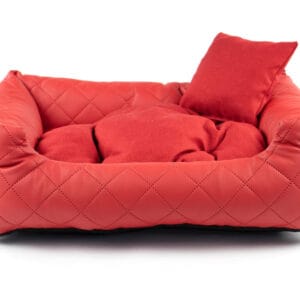 Vsepropejska Delux kožený pelech pro psa s polštářkem Barva: Červená