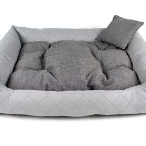Vsepropejska Delux kožený pelech pro psa s polštářkem Barva: Šedá
