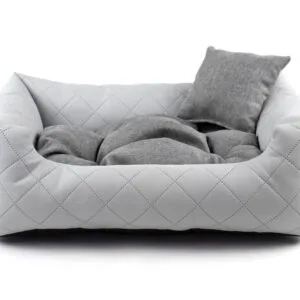 Vsepropejska Delux kožený pelech pro psa s polštářkem Barva: Šedá