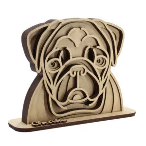 Vsepropejska Dřevěná 3D mandala psa se jménem Plemeno: Mops