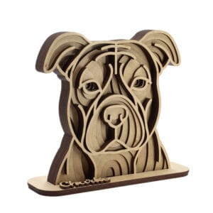 Vsepropejska Dřevěná 3D mandala psa se jménem Plemeno: Pitbull
