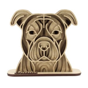 Vsepropejska Dřevěná 3D mandala psa se jménem Plemeno: Staford