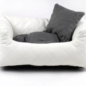 Vsepropejska Delux kožený pelech pro psa s polštářkem Barva: Bílá