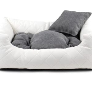 Vsepropejska Delux kožený pelech pro psa s polštářkem Barva: Bílá