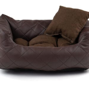 Vsepropejska Delux kožený pelech pro psa s polštářkem Barva: Hnědá
