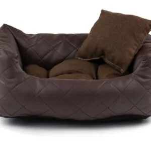 Vsepropejska Delux kožený pelech pro psa s polštářkem Barva: Hnědá