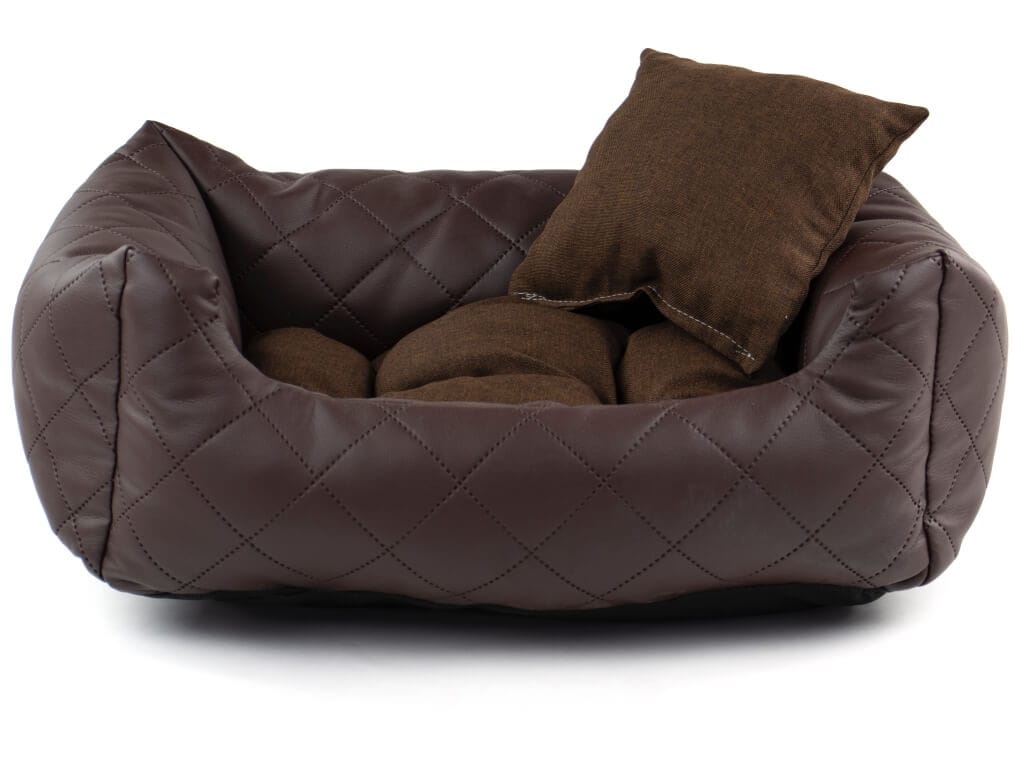 Vsepropejska Delux kožený pelech pro psa s polštářkem Barva: Hnědá
