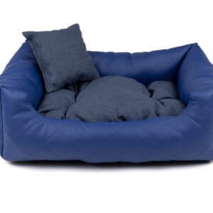 Vsepropejska Delux kožený pelech pro psa s polštářkem Barva: Modrá