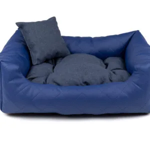 Vsepropejska Delux kožený pelech pro psa s polštářkem Barva: Modrá
