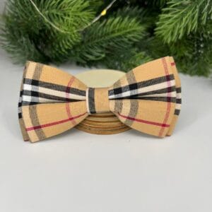 Vsepropejska Louis károvaný motýlek pro psa na obojek Barva: Béžová