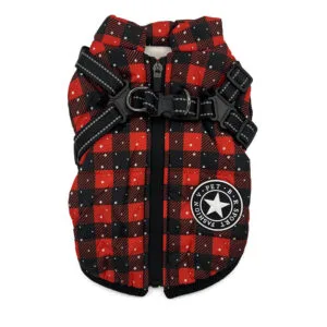 Vsepropejska Achar zimní bunda pro psa s postrojem Barva: Černo-červená