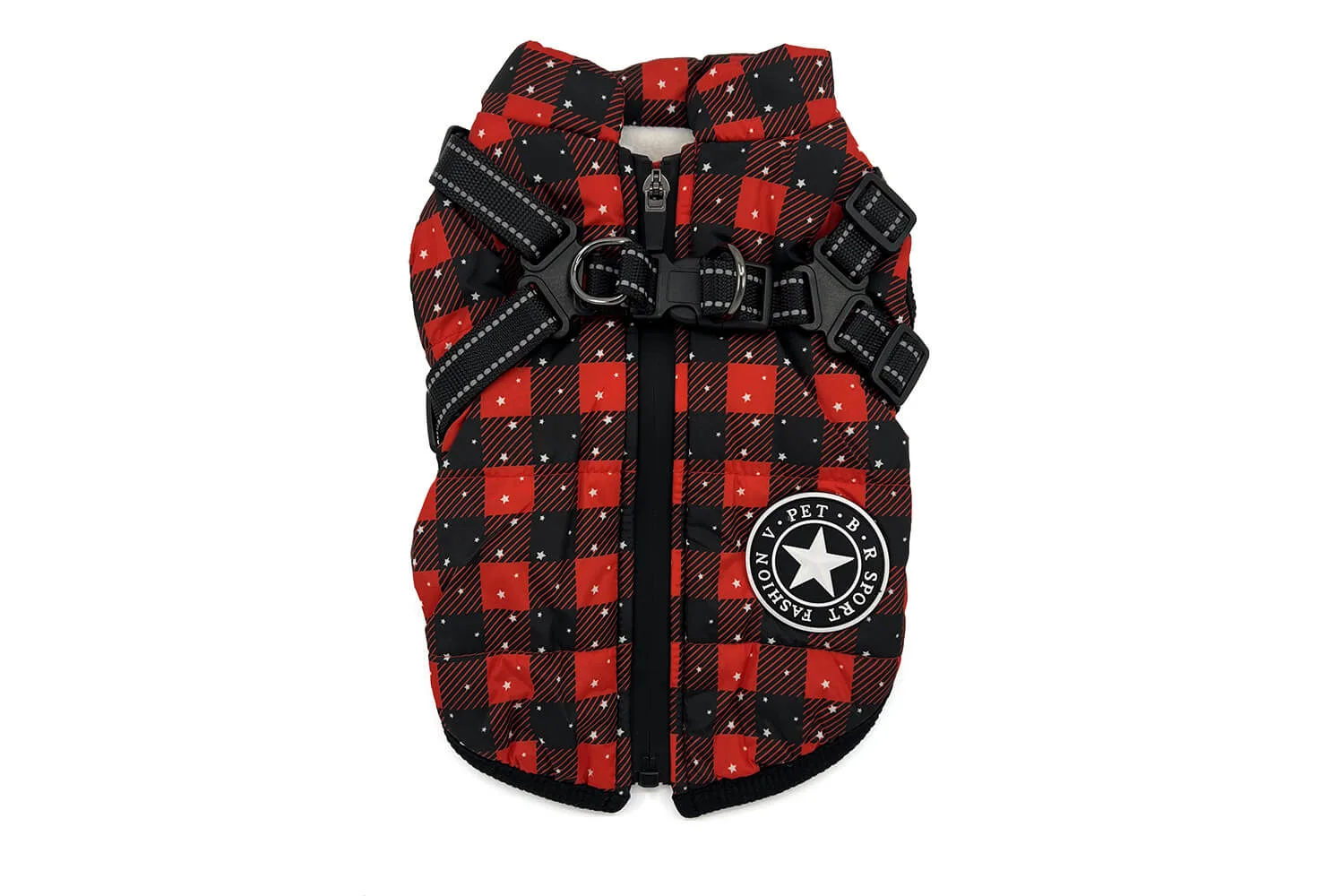 Vsepropejska Achar zimní bunda pro psa s postrojem Barva: Černo-červená