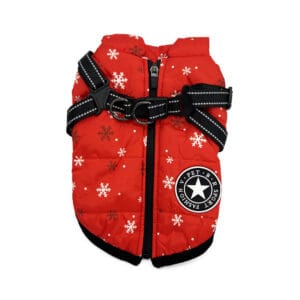 Vsepropejska Achar zimní bunda pro psa s postrojem Barva: Červené-vločky