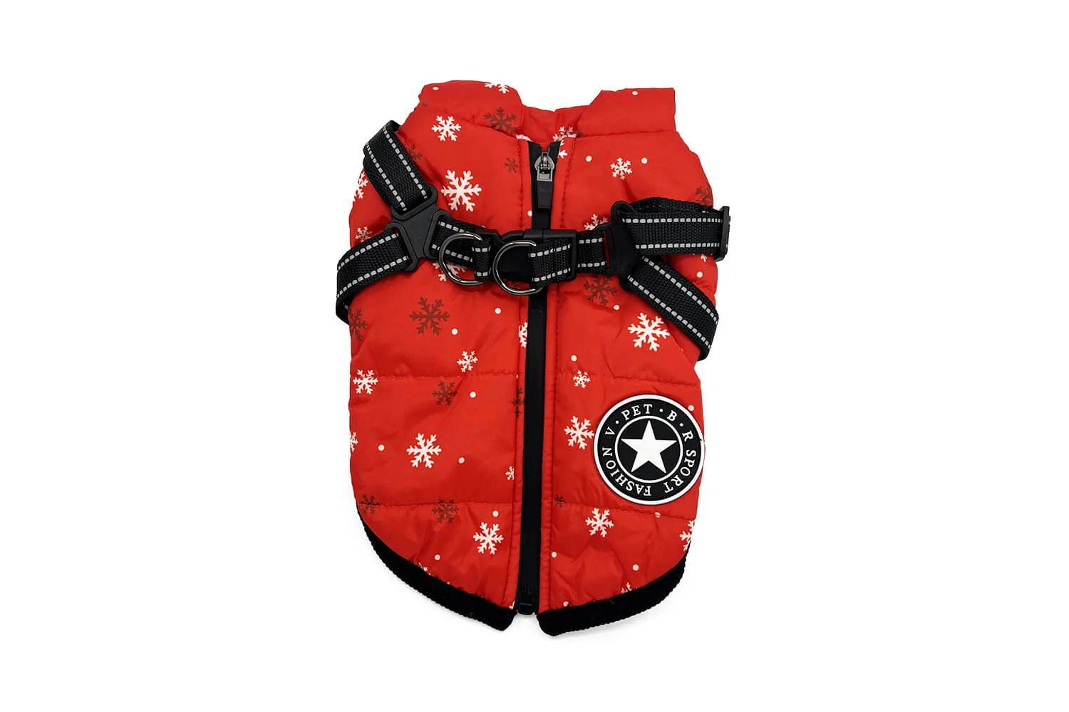 Vsepropejska Achar zimní bunda pro psa s postrojem Barva: Červené-vločky